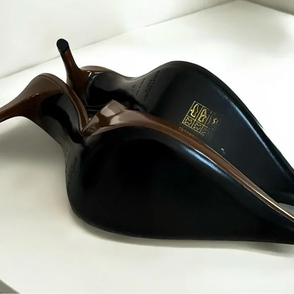 Authentic Saint Laurent Vendome Brown Patent Leather Slingback Heels! COA! - Picture 12 of 16